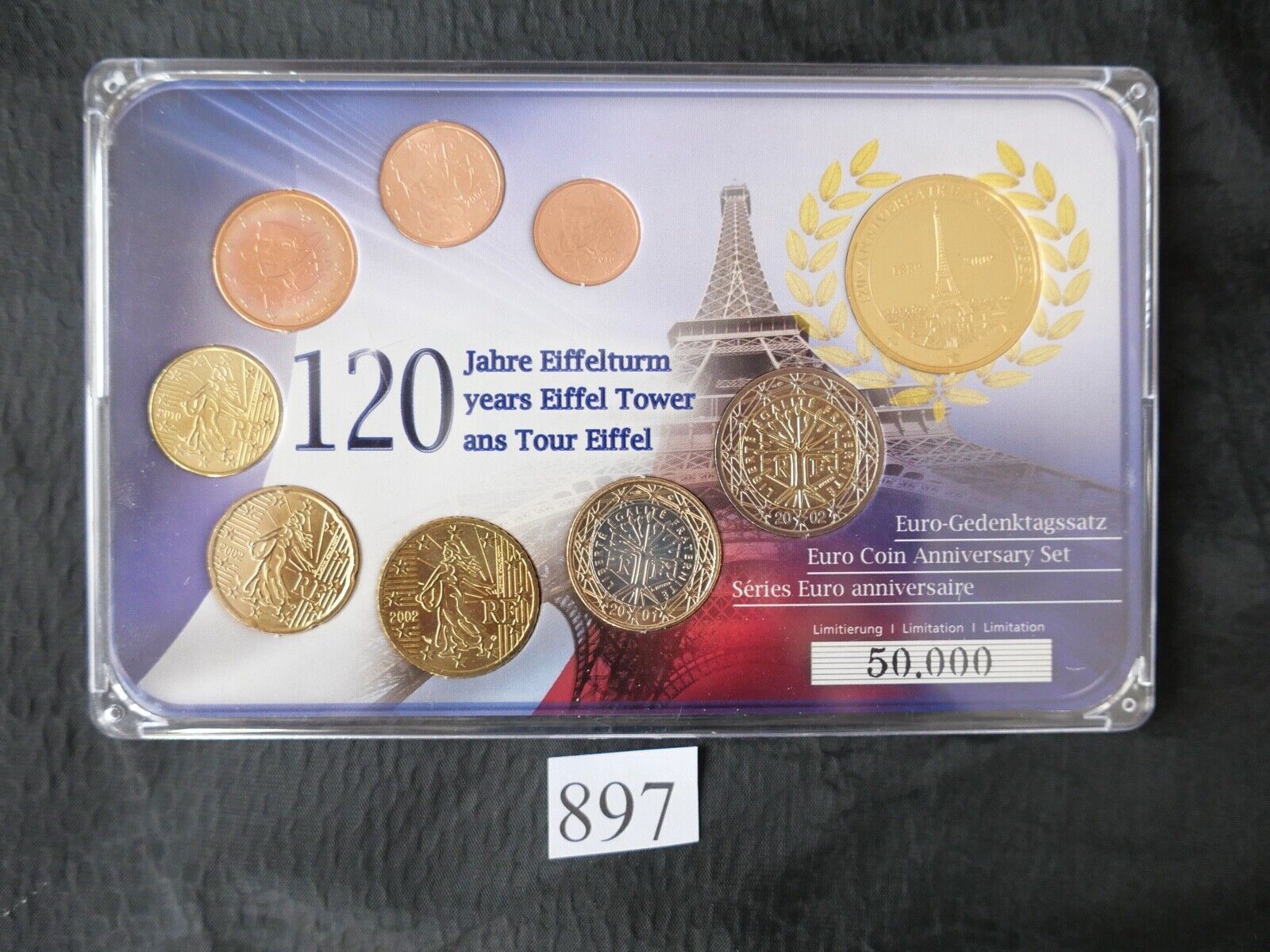 Gedenkset 120 J. Eiffelturm Frankreich Sonderprägung 2010 Euro Gedenktagssätze