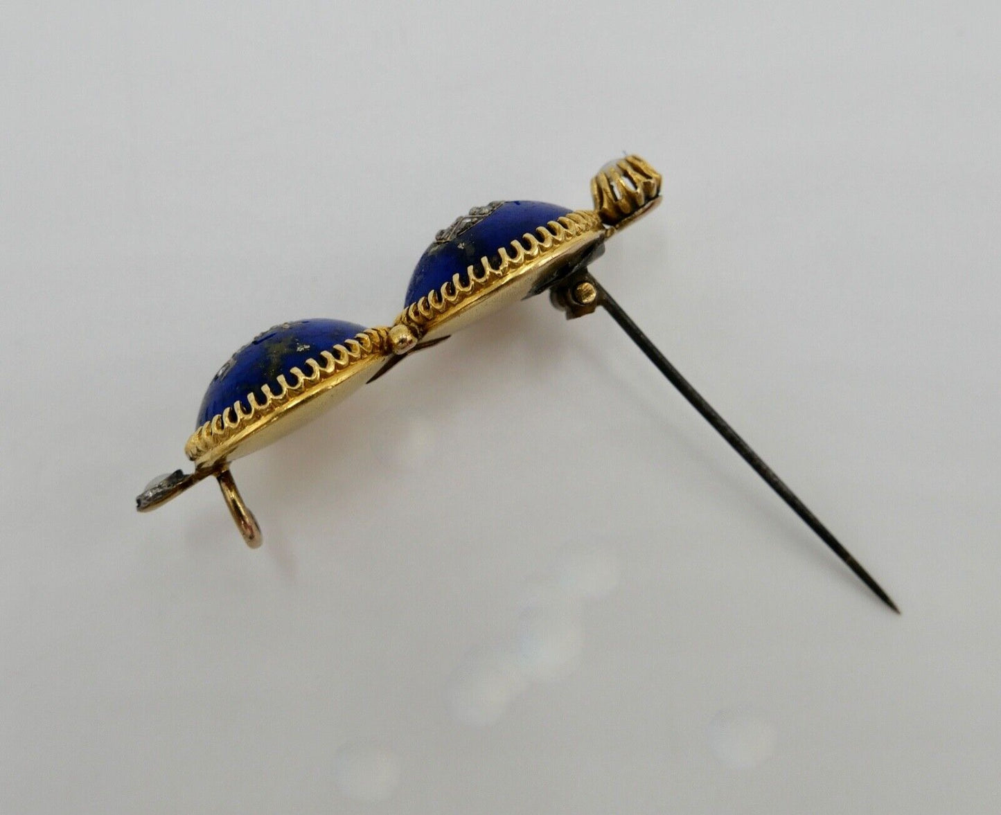 Antike 750 18K Gold Brosche Anstecknadel Perlen Diamanten Lapis Käfer 19. JH