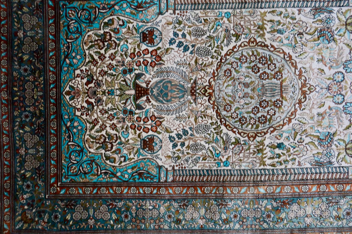 alter feiner Hereke Wandteppich Teppich  172x93 cm Seide Türkei 1 Mio. Knoten Qm