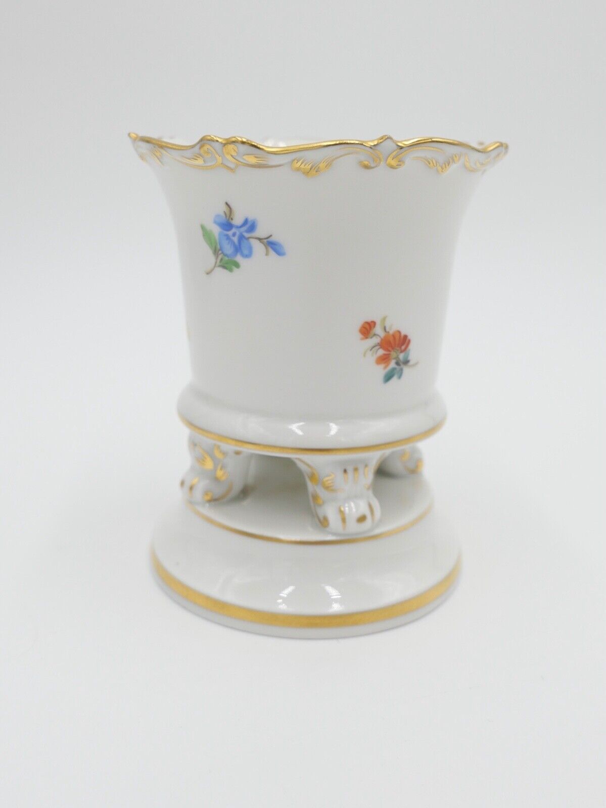 50er Meissen Nr. 37Y Streublümchen Porzellan Vase Füße 2. Wahl Goldrand Dekor