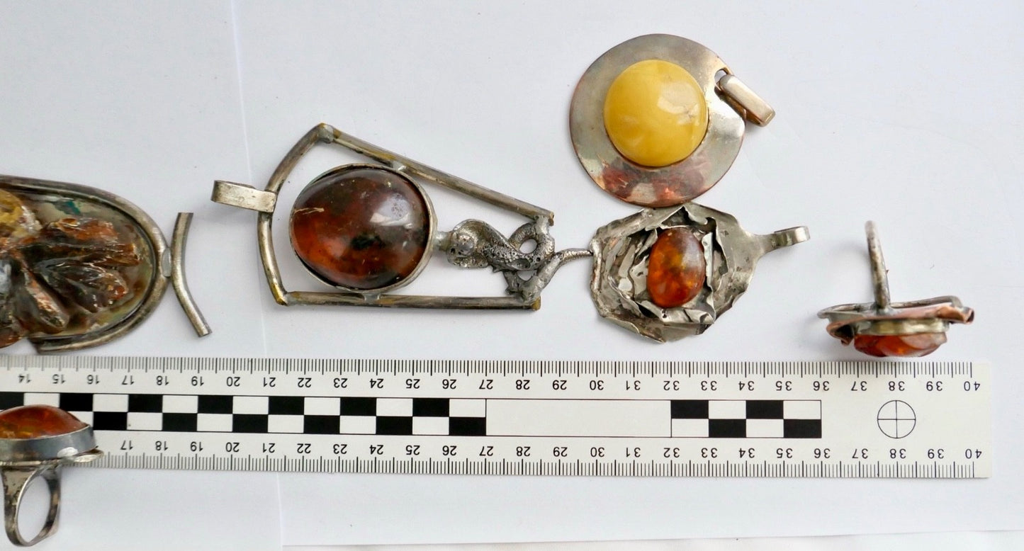 Großes Konvolut Bernstein Schmuck versilbert Anhänger Ring Kreuz Naturbernstein