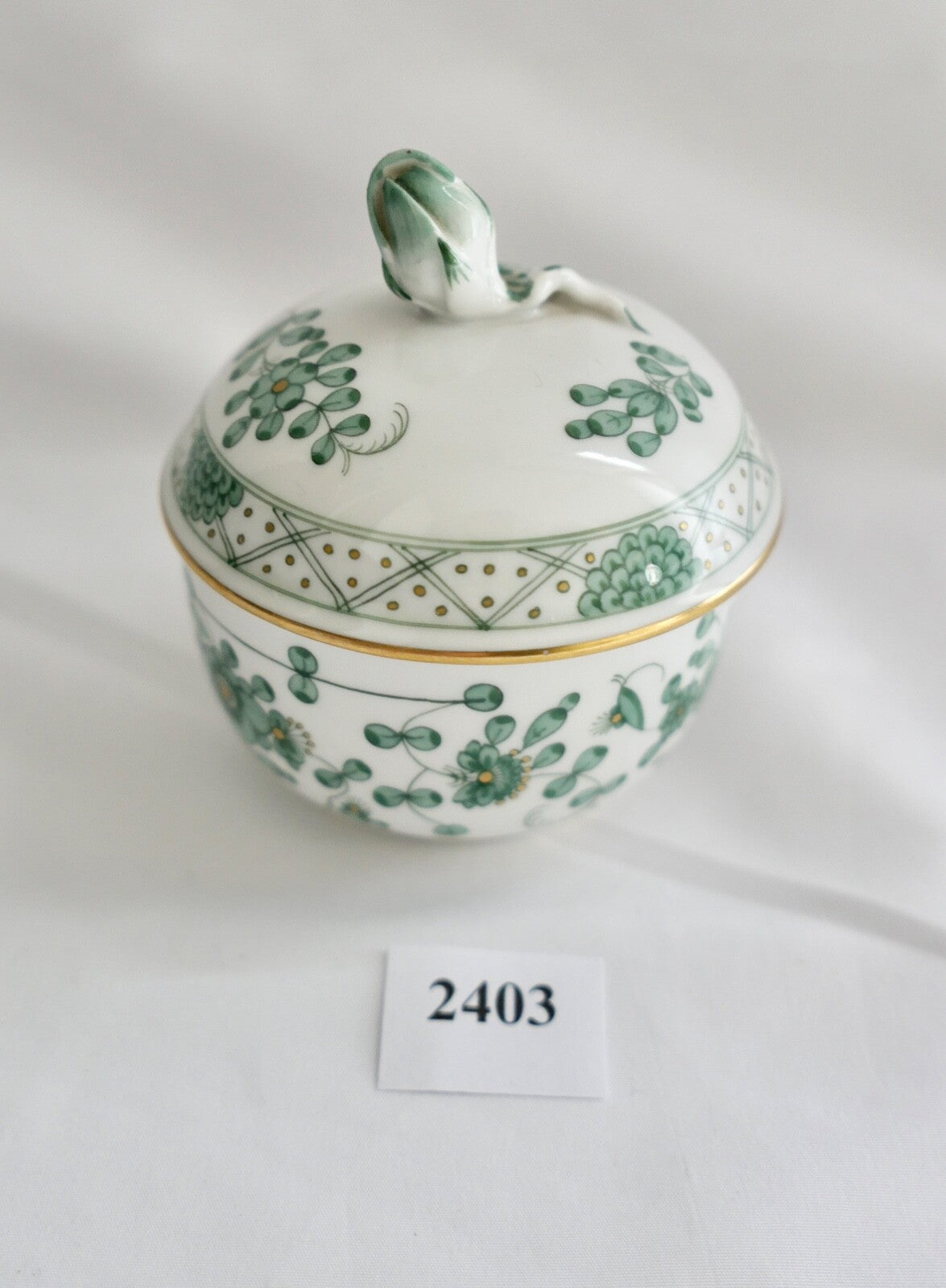 Meissen 1. Wahl Porzellan Zucker Dose Döschen  indisch grün reich