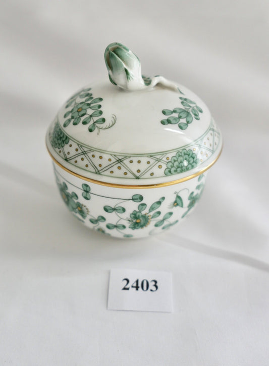 Meissen 1. Wahl Porzellan Zucker Dose Döschen  indisch grün reich