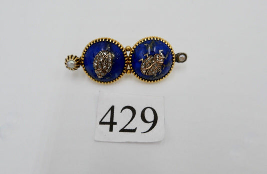 Antike 750 18K Gold Brosche Anstecknadel Perlen Diamanten Lapis Käfer 19. JH