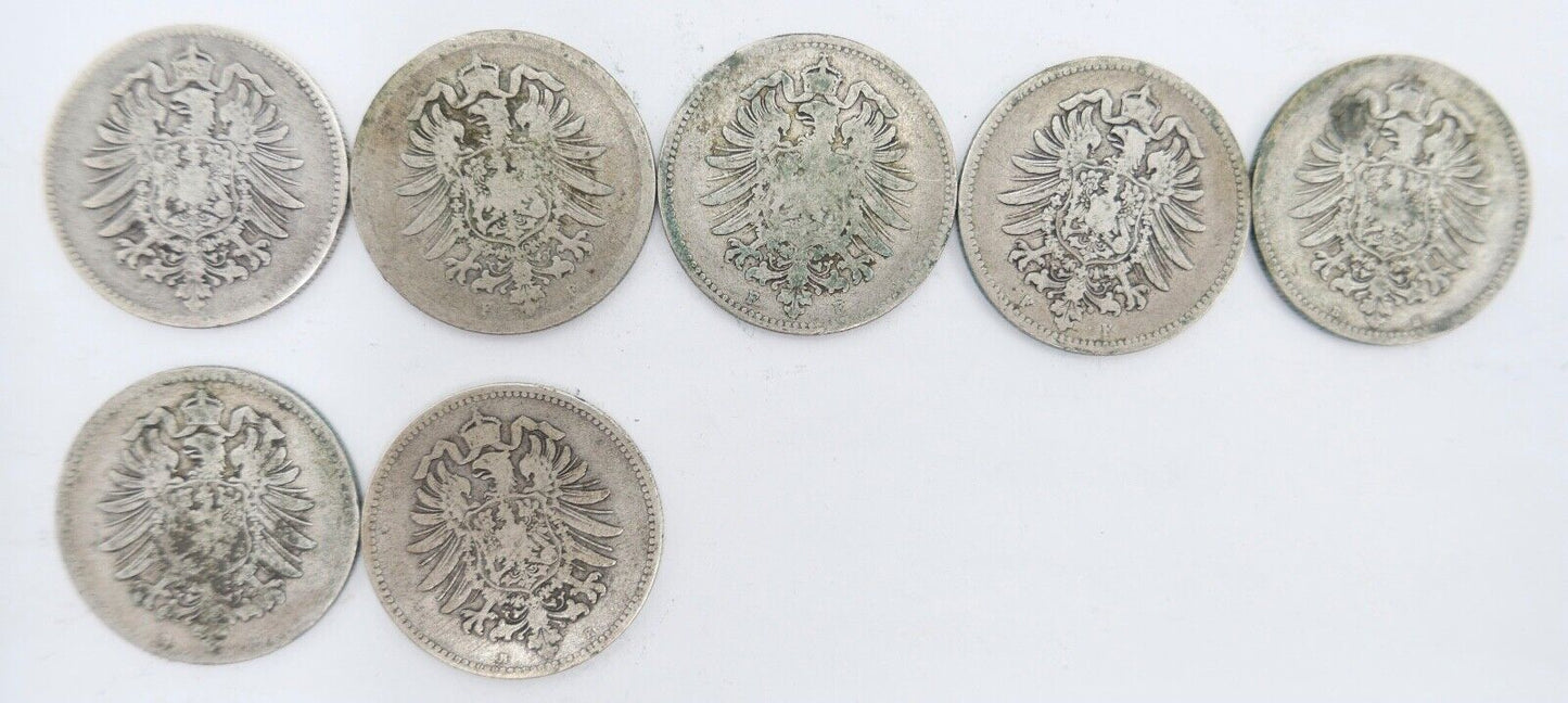 7x 1 Mark Deutsches Reich 1874 - 1881 Jäger J.9 ss-vz Silber