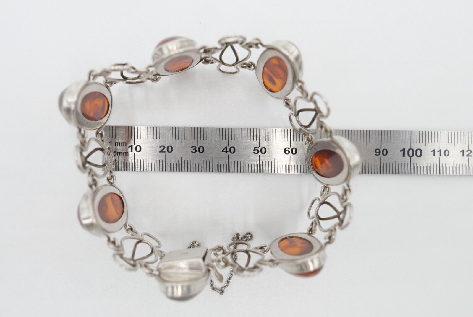 Art Deco FISCHLAND Bernstein Armband 39,6 gr silber 835 Amber vintage 