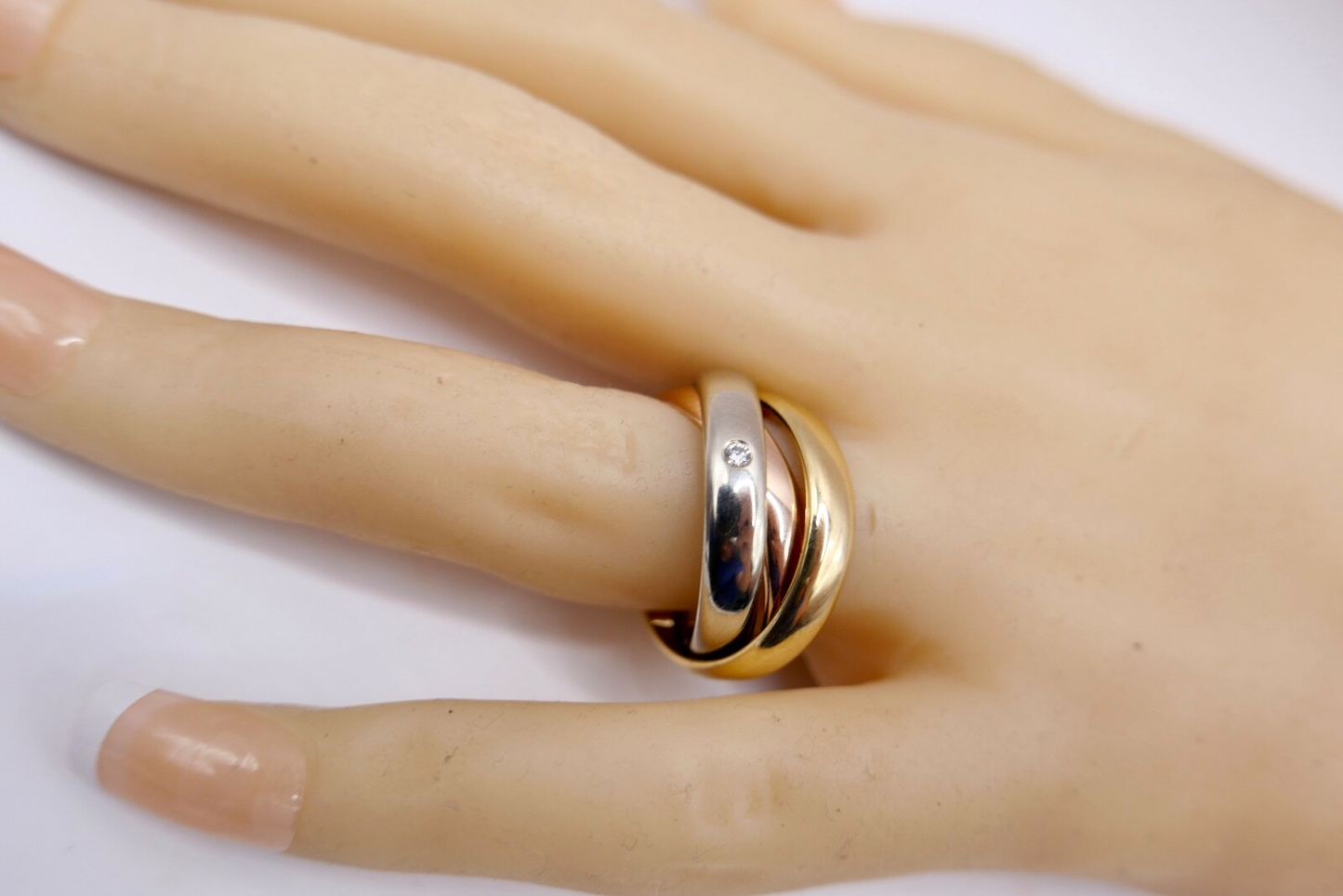 Tricolor Dreifach Dreier Damen Ring Gold 750 18K Gr. 55 Brillant Pierre Niederer