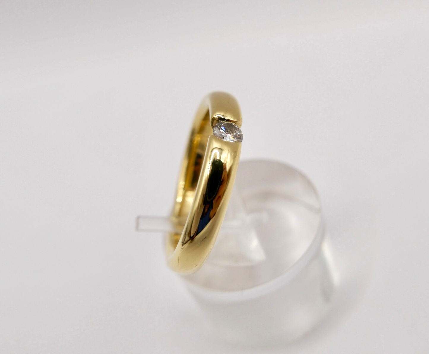 Massiver Damen Solitär Spannring Gelbgold 750 18K Gr. 59 Brillant 0,16 Ct WSI