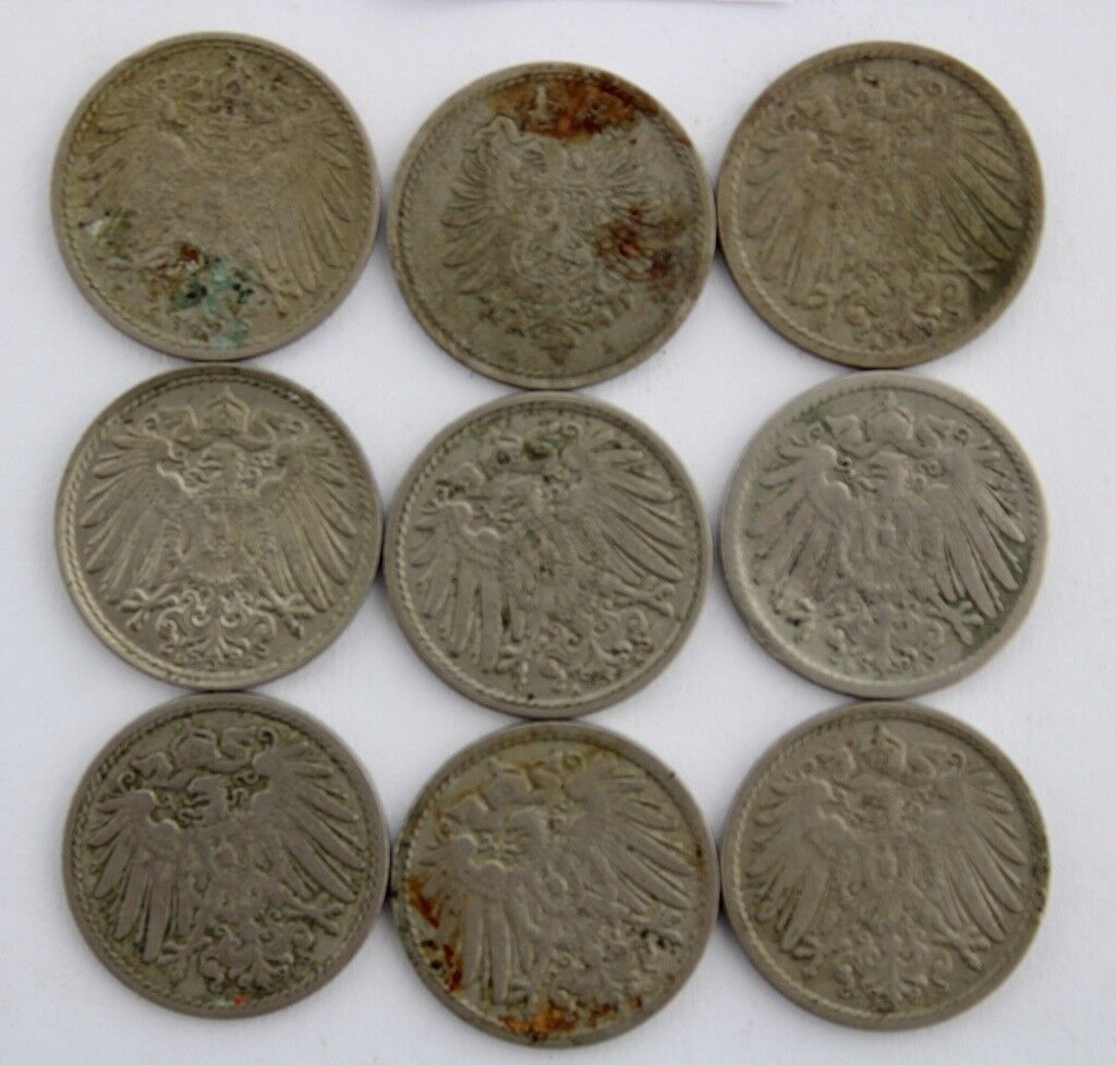 9x 5 Reichspfennig  1889 1895 1898-1914 Jäger J. 3 & 12