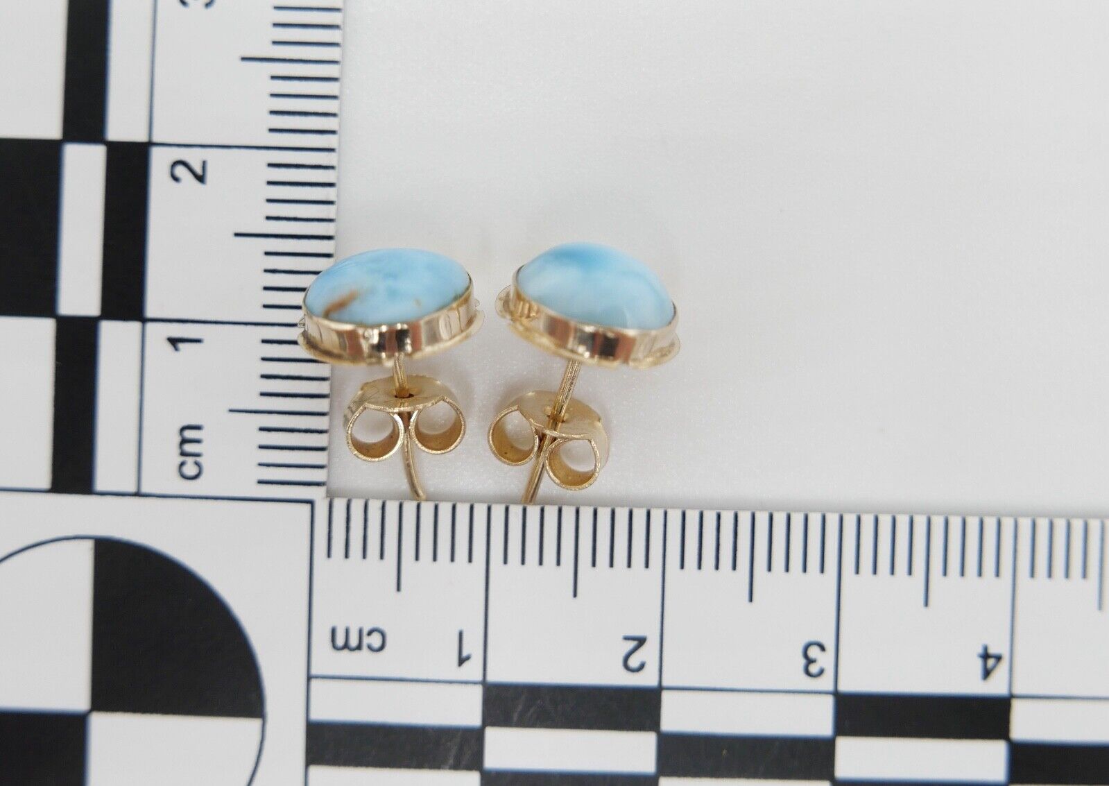 LARIMAR Gelbgold Ohrringe Ohrstecker 585 / 14K Handgefertigt Ø 10,1 mm