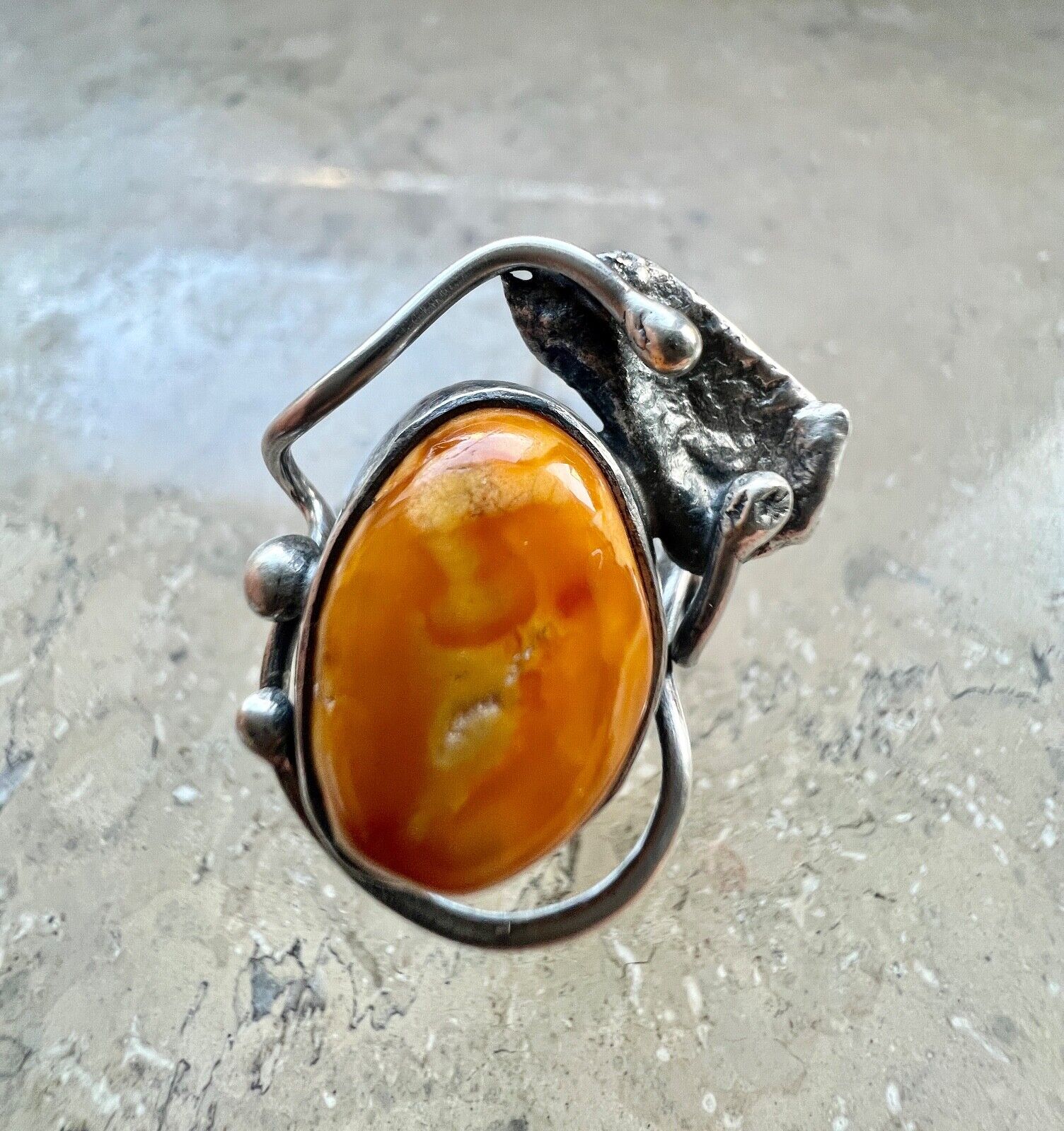 Bernstein butterscotch Designer 925 G Silber Ring Gr. 51 Frauenkopf Danzig Polen