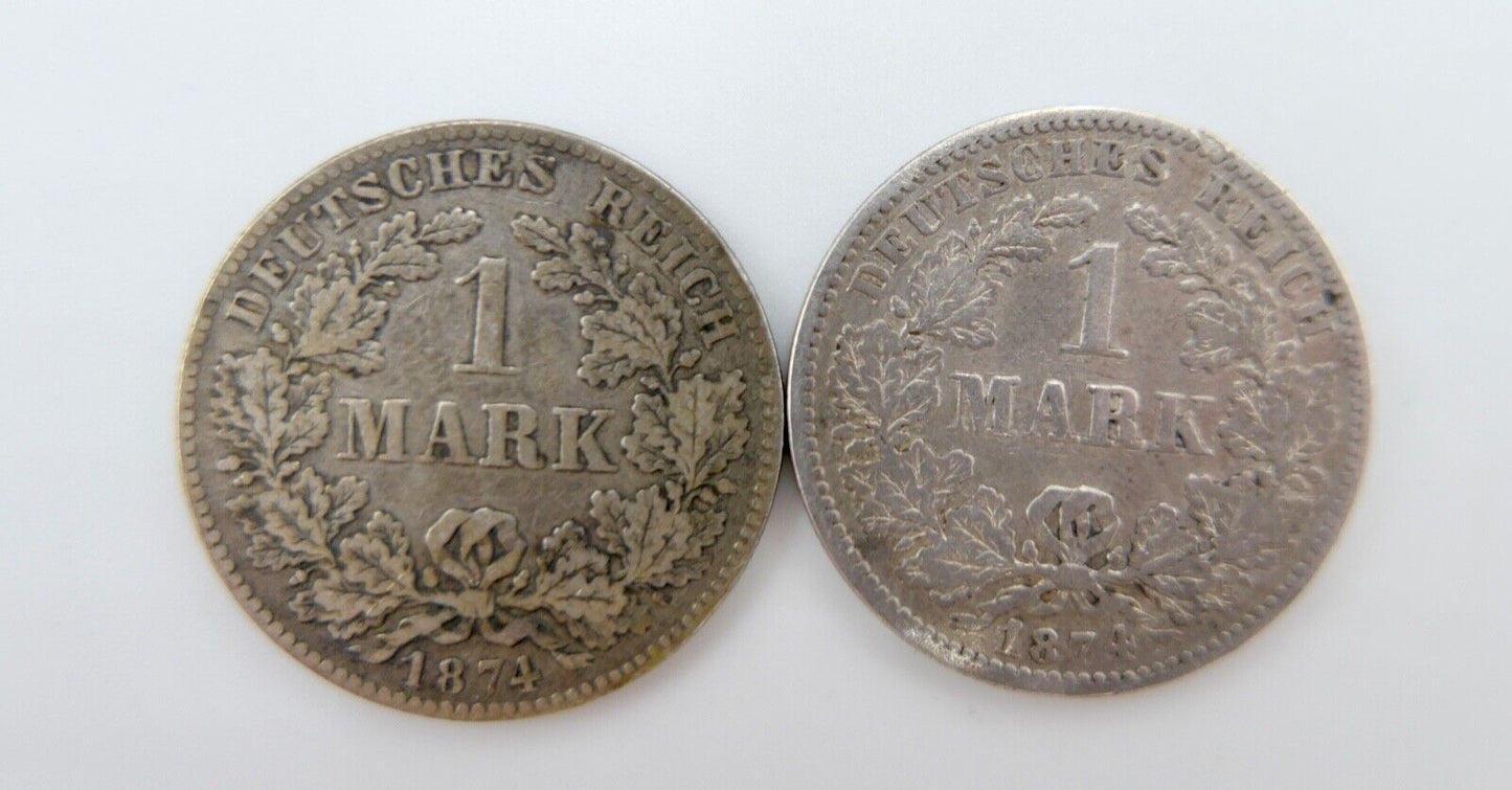 2x 1 Mark Deutsches Reich 1874 F G  Jäger J.9