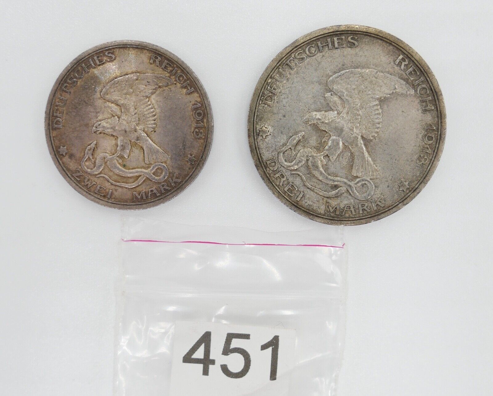 2 & 3 Mark 1913 Preußen Deutsches Reich Coin Münze Jäger 109 110 Der König Rief