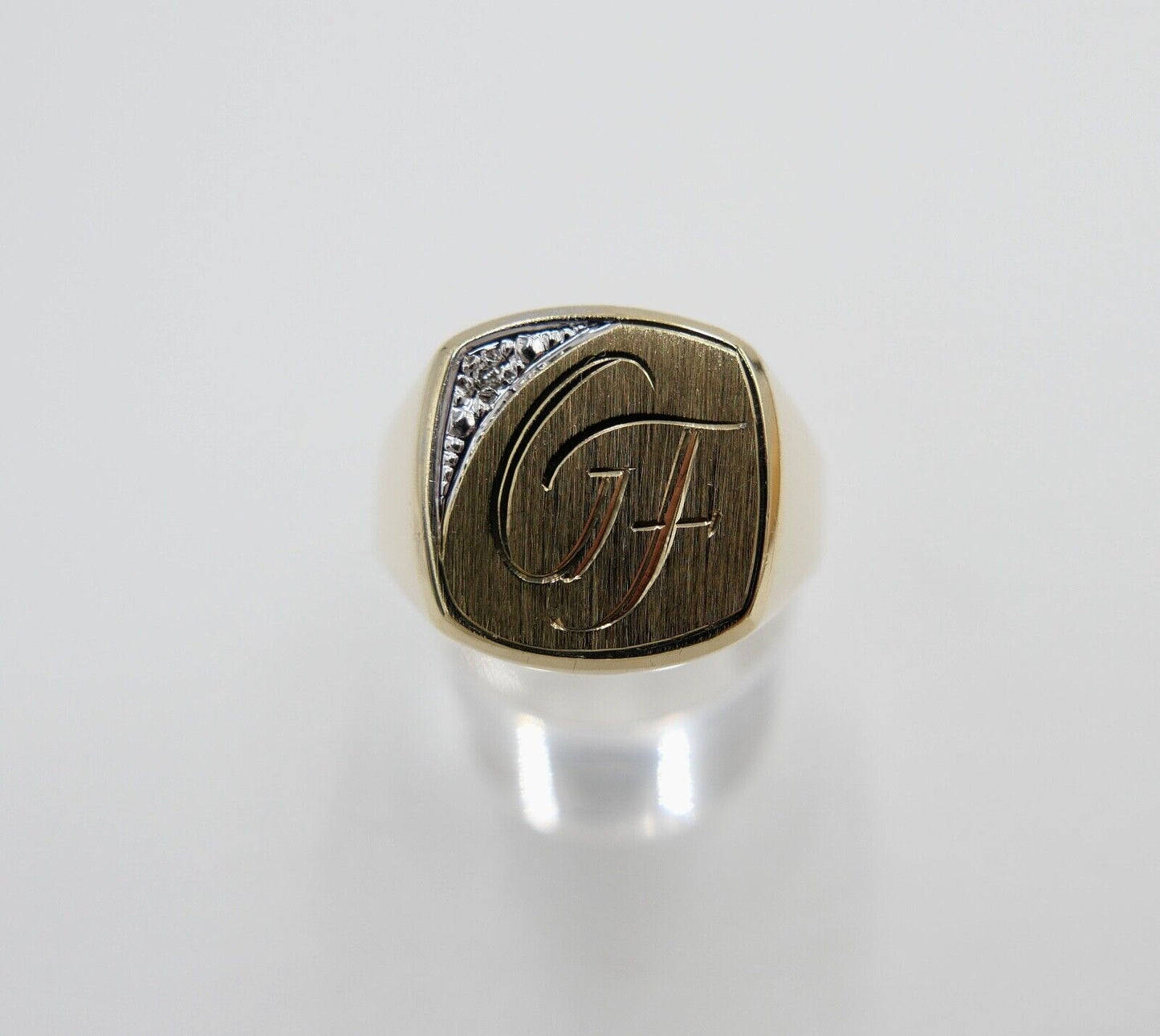 80er Gold Siegelring mit Diamant 333 8K Herrenring Gr. 74 Monogramm Initialen GF