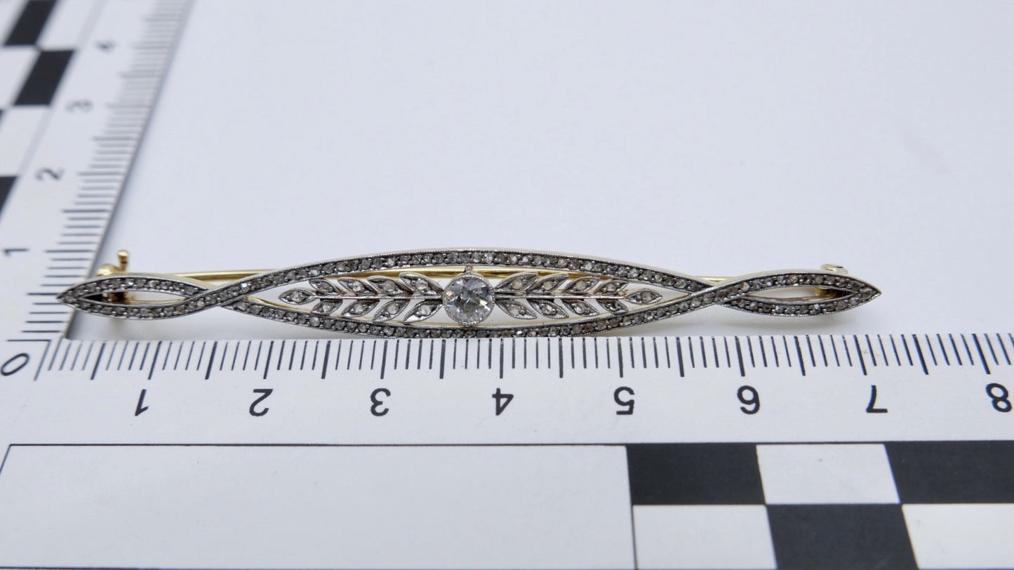 Floral antik Jugendstil Brosche Diamant 750 Gold Platin Altschliff Rosen 1,04Ctw