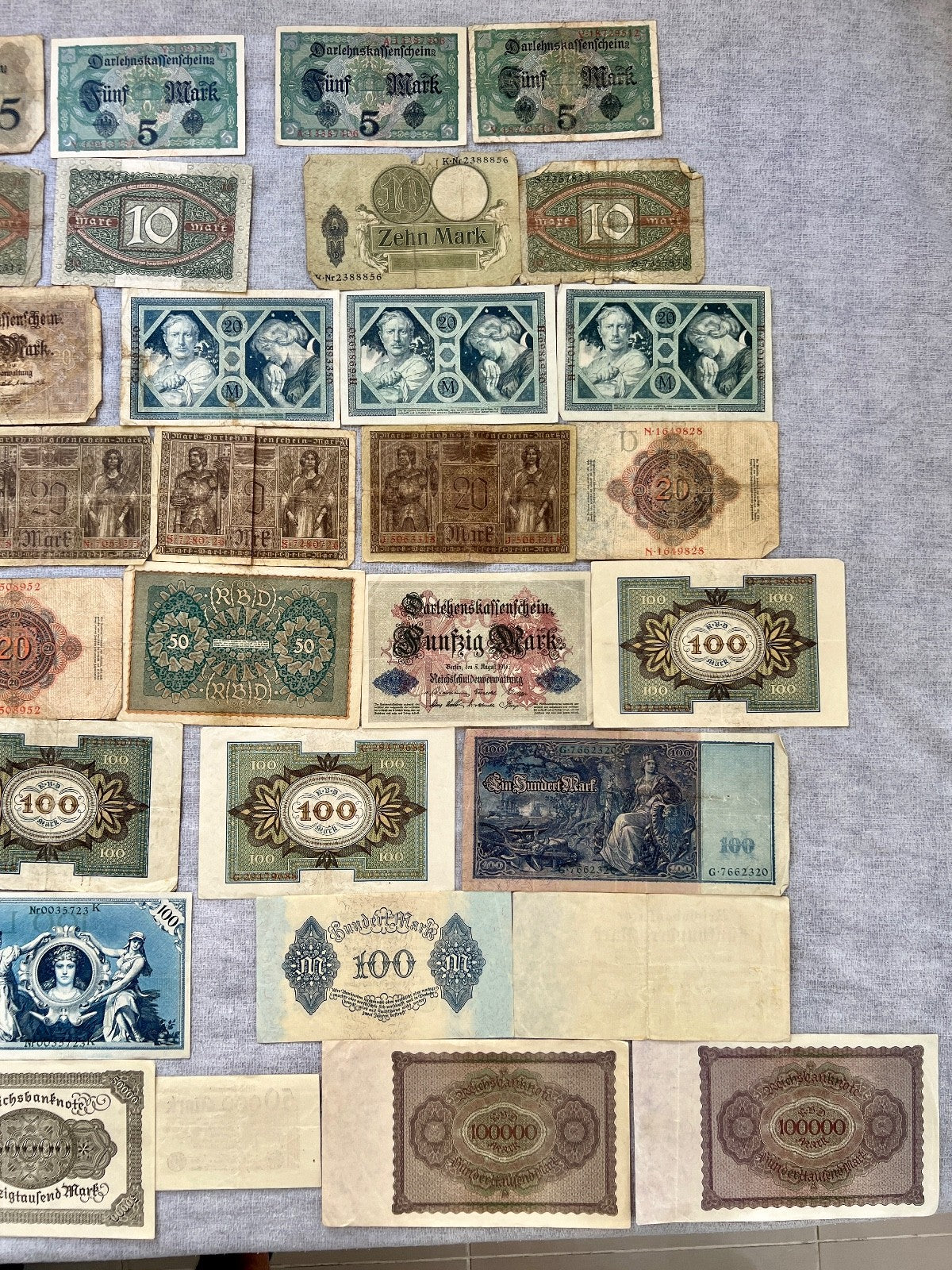 Posten 58x Inflation Geldscheine Banknoten Mark UNC dt. Reich Ro. 36 63 84 usw.