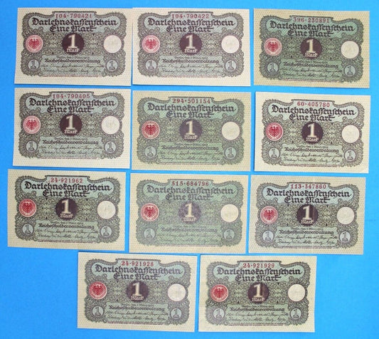 11x Ro. 64 Banknote 1 Mark 1920 Darlehnskassenschein TOP old Bill KSF UNC VortNr