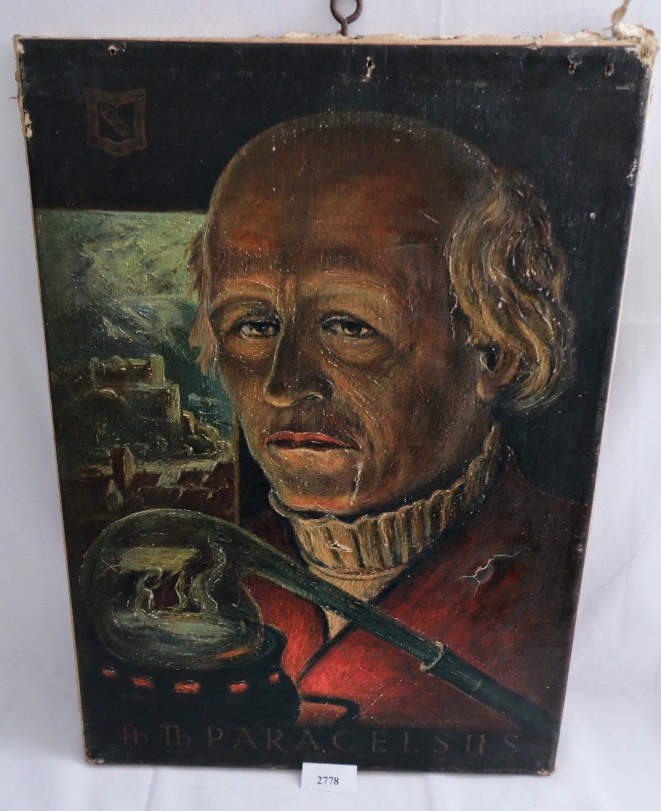 Antikes Porträt Ölgemälde Paracelsus auf Leinwand Alchemist Mediziner 45x33cm
