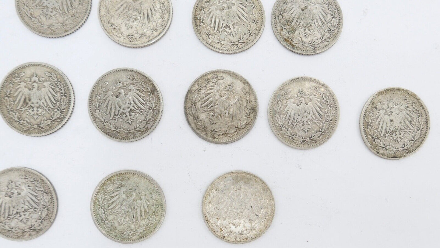 18x 1/2 Mark Jäger 16 / J.16 Silber 1905-1918 ss-stg sehr schön - Stempelglanz