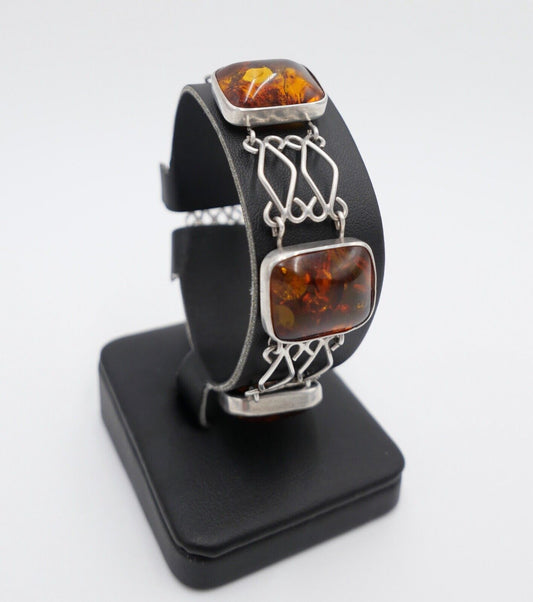 Art Deco FISCHLAND Bernstein Armband 22,4 gr silber 835 Amber vintage 