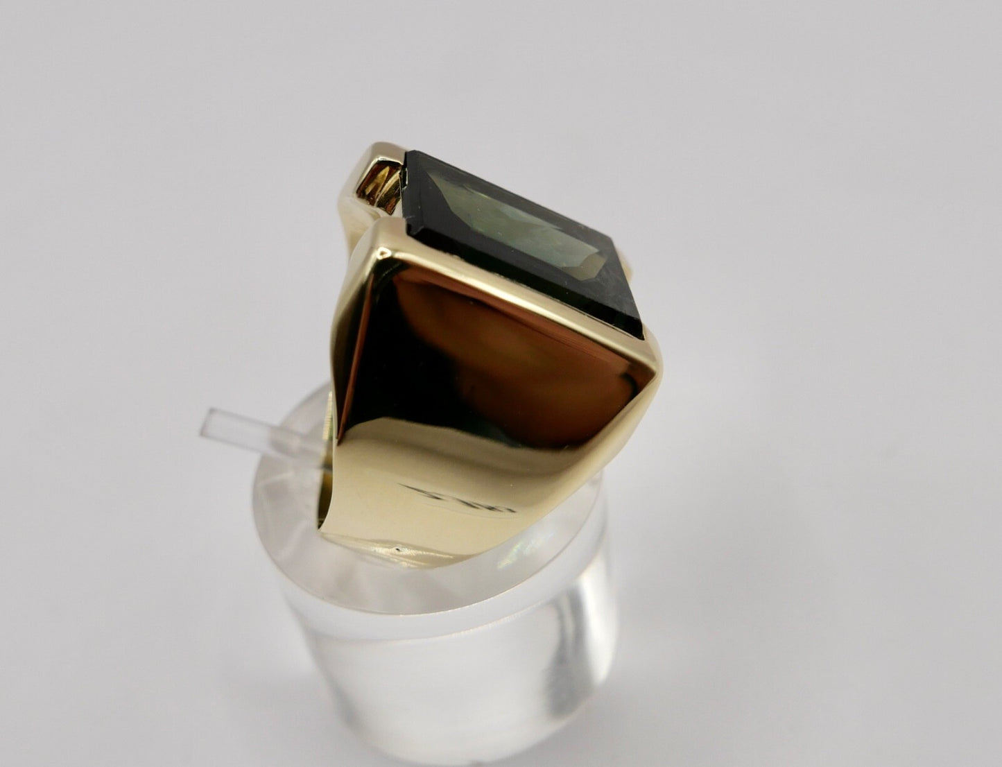 585 Gold Herren Ring  14K Göße 60 mit grünem synth. Spinell