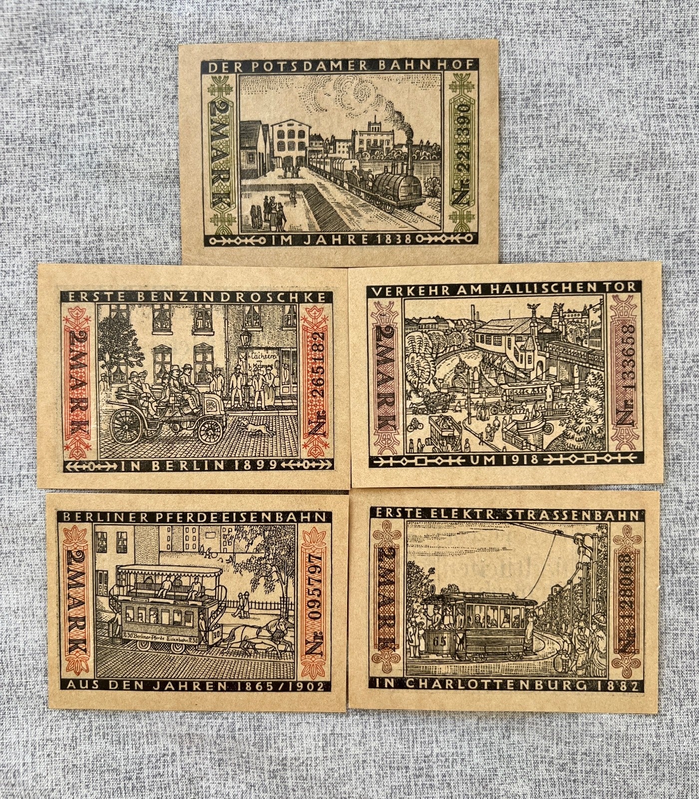 5x 2 Mark Geldscheine Banknote Notgeld Berlin 1922 Städtische Straßenbahn UNC