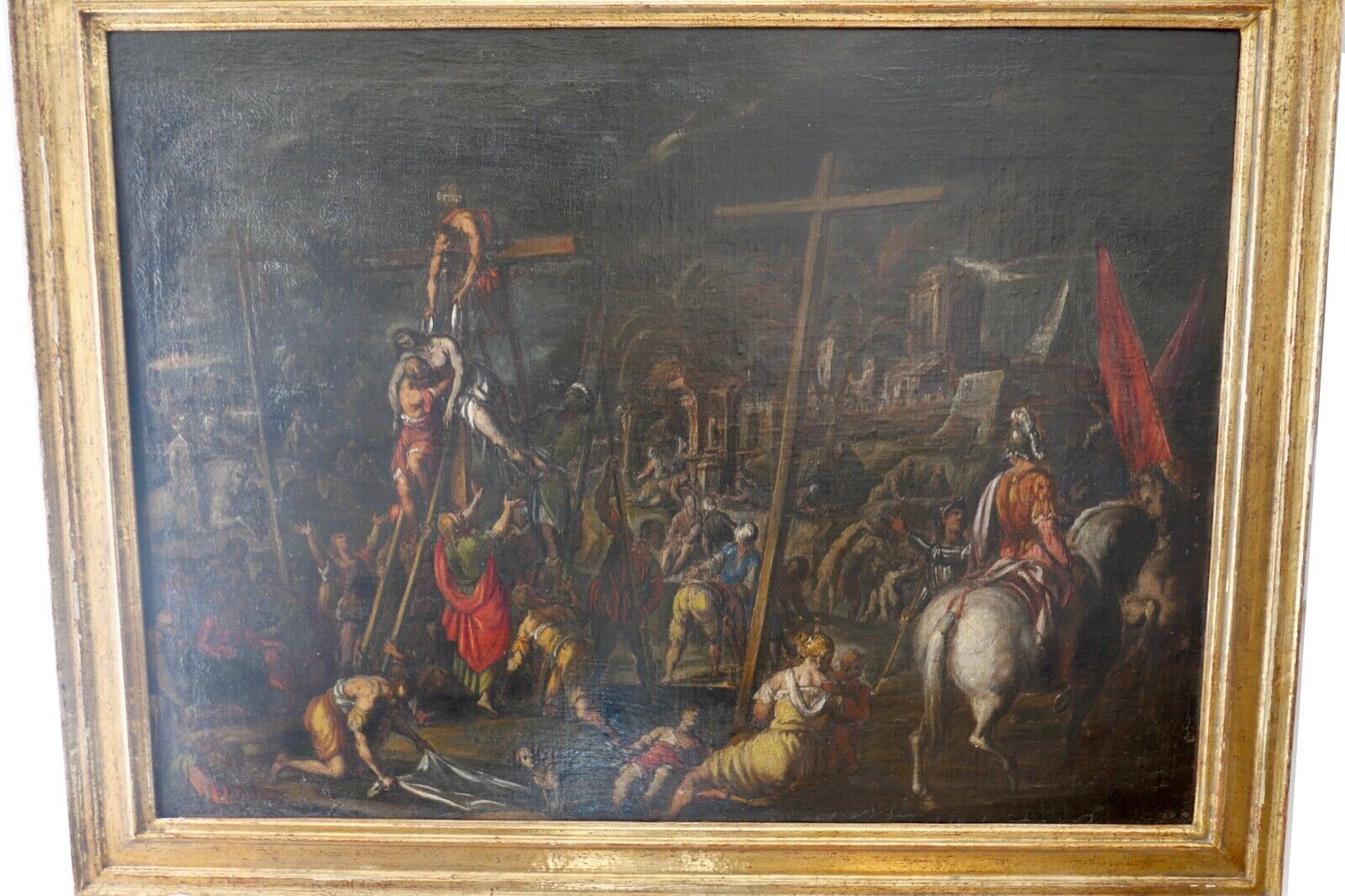 ANTIK 17. Jh KALVARIENBERG ALTMEISTER Gemälde Jesus Öl 106x81,5 cm Goldrahmen