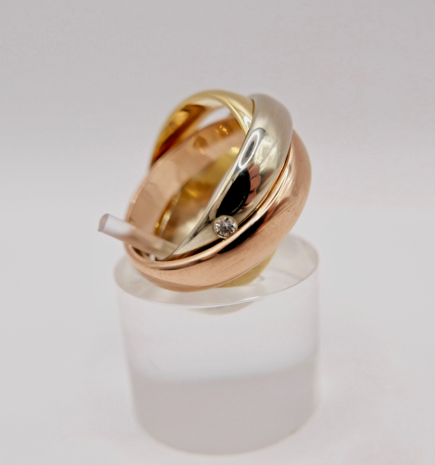 Tricolor Dreifach Dreier Damen Ring Gold 750 18K Gr. 55 Brillant Pierre Niederer