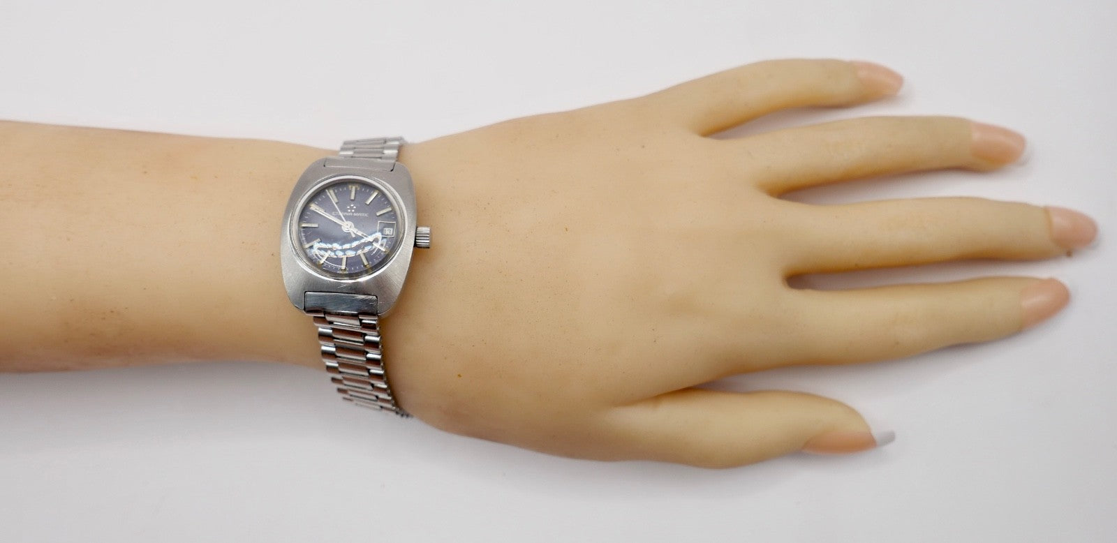 70er Eterna-Matic Damenuhr Automatic Orig Band blaues Zifferblatt 154T Cal 12671