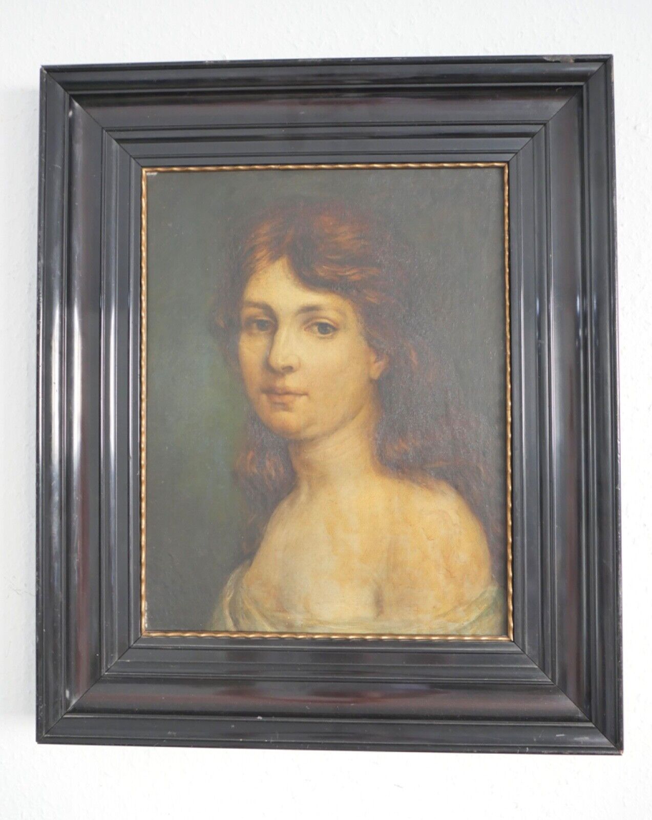 62 x 52 cm antikes Gemälde Portrait einer Frau R. Monnard Lyon 1850 Öl auf Holz