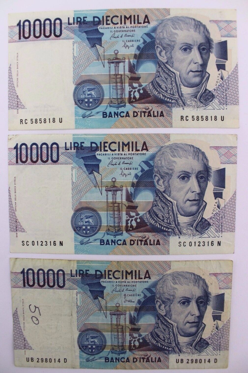 3x 10000 Lire Diecimila Italy Banknoten 1984 Guter Zustand good condition bill 