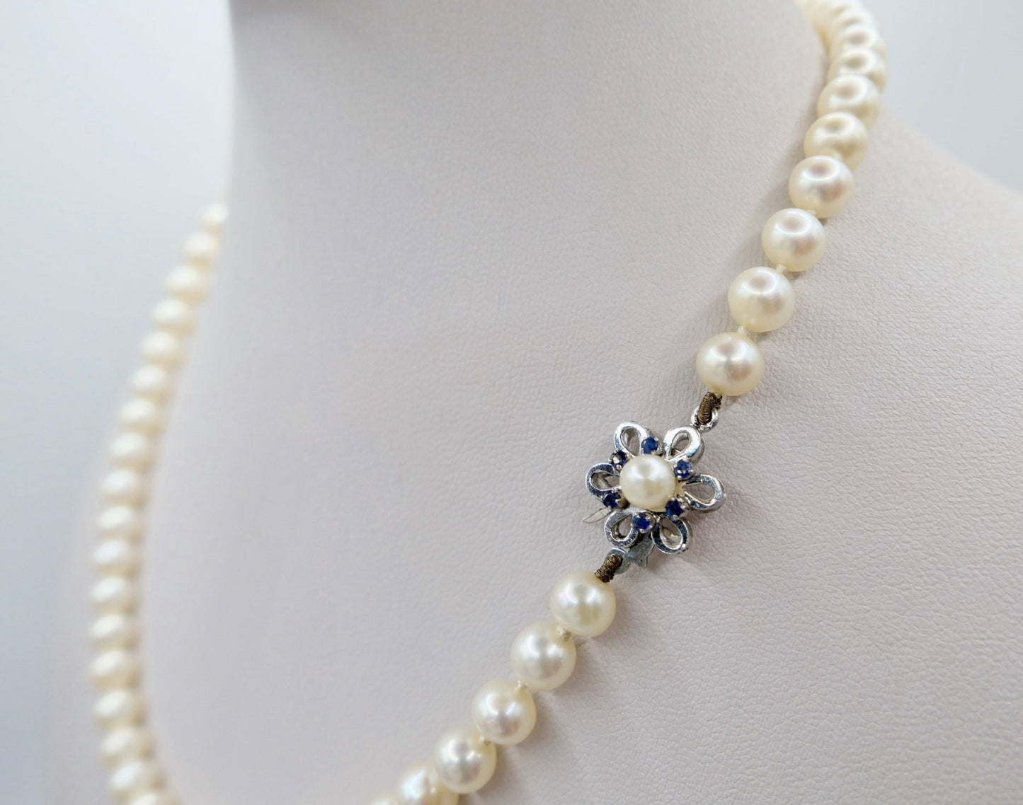 70er Jahre Perlenkette Collier 44 cm Ø 7 mm Silber 925