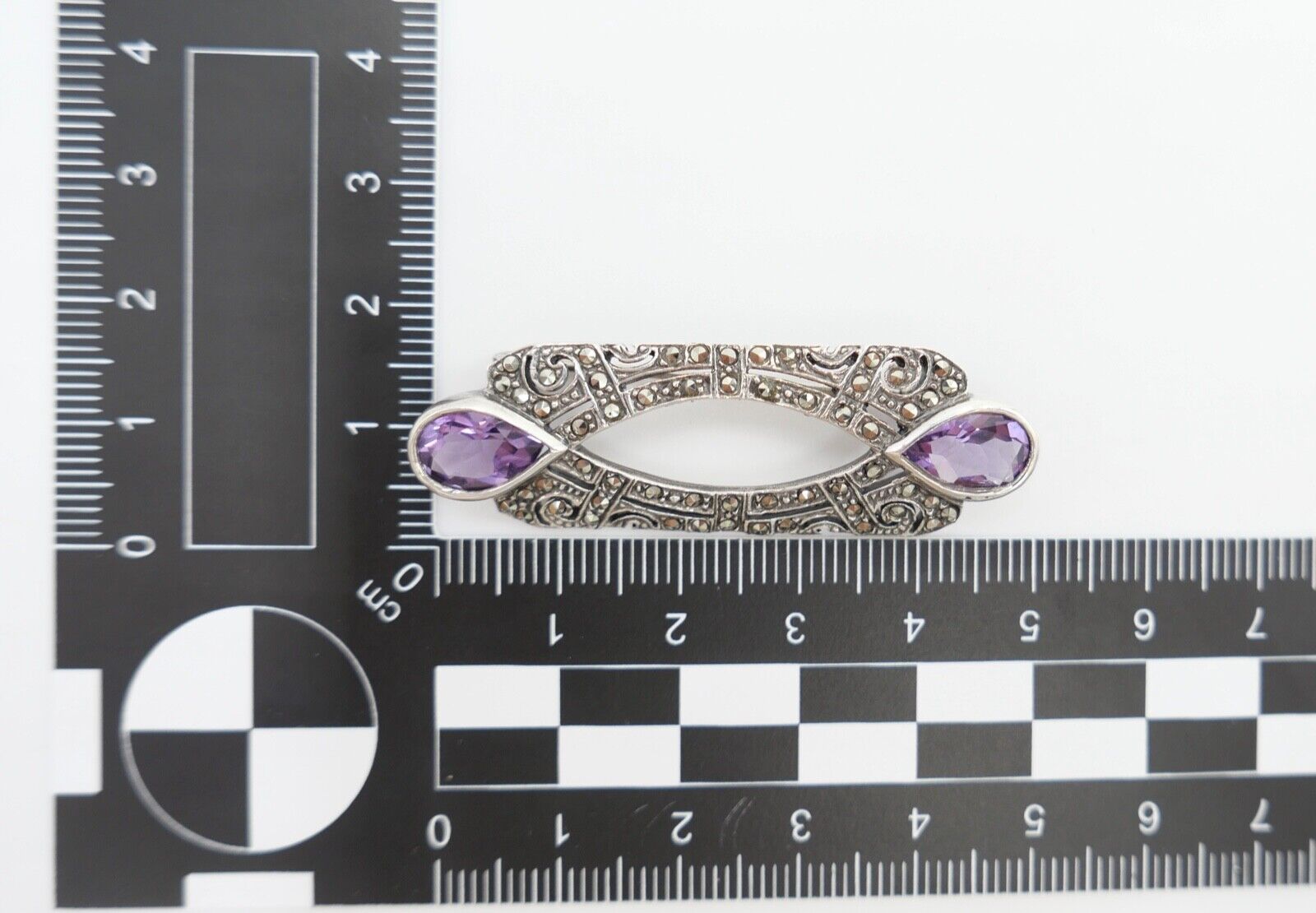 20er 30er Jahre Art Deco Brosche 50 mm Silber 925  Markasit lila Amethyst