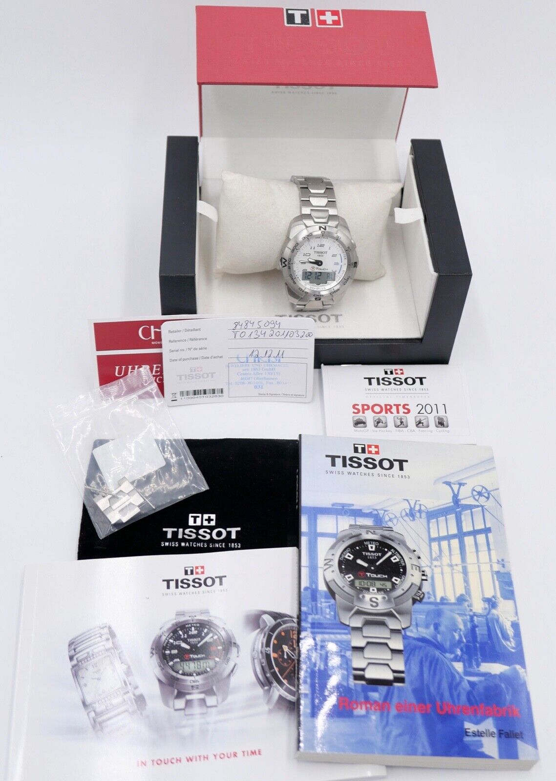 Full Set TISSOT 1853 T013420A T-Touch Edelstahl Herrenuhr Quarz Ø 44 mm