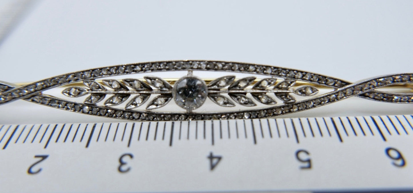 Floral antik Jugendstil Brosche Diamant 750 Gold Platin Altschliff Rosen 1,04Ctw