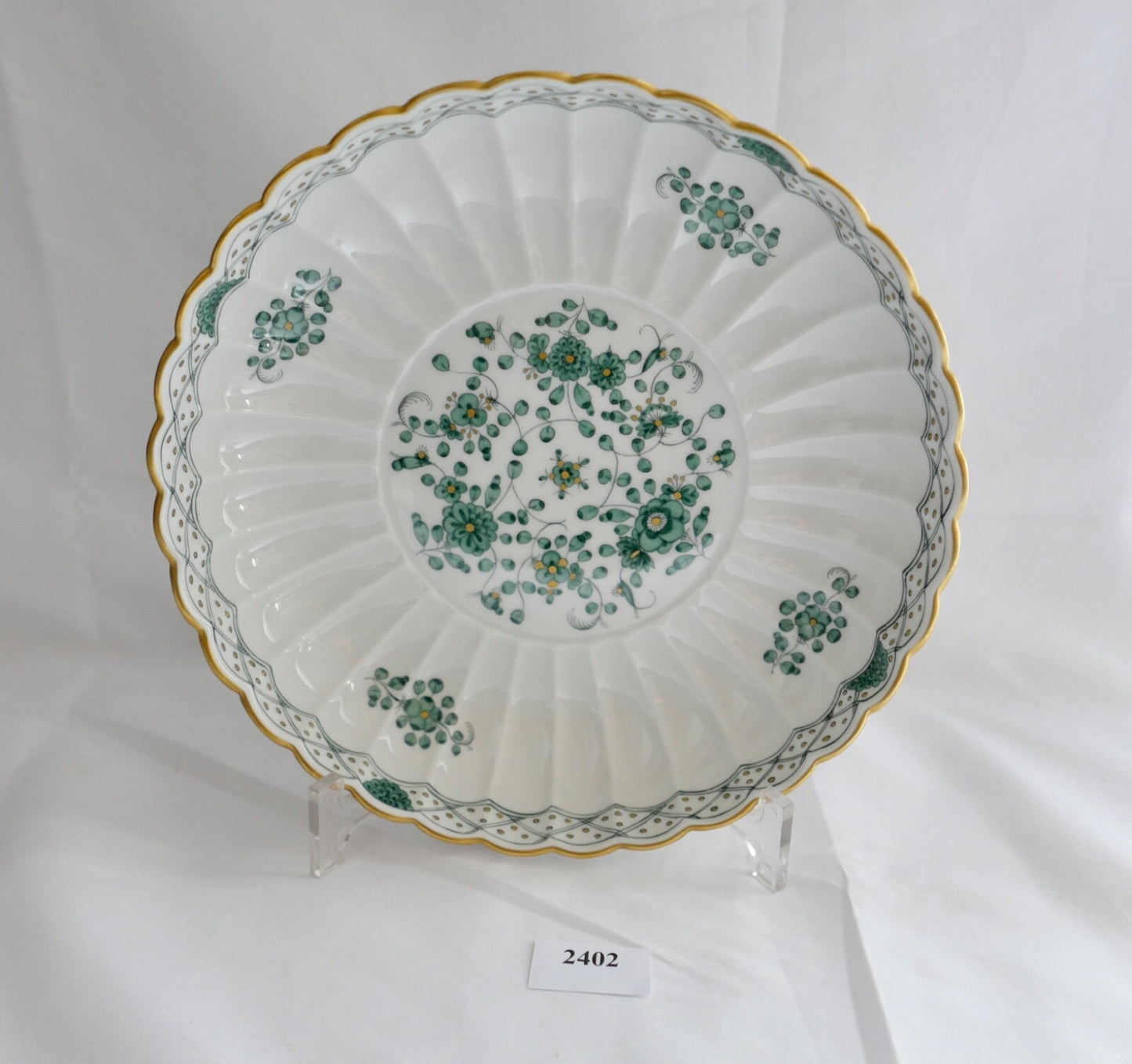 Meissen 1. Wahl Porzellan geriffelte Schale Teller indisch grün reich 21,5 cm
