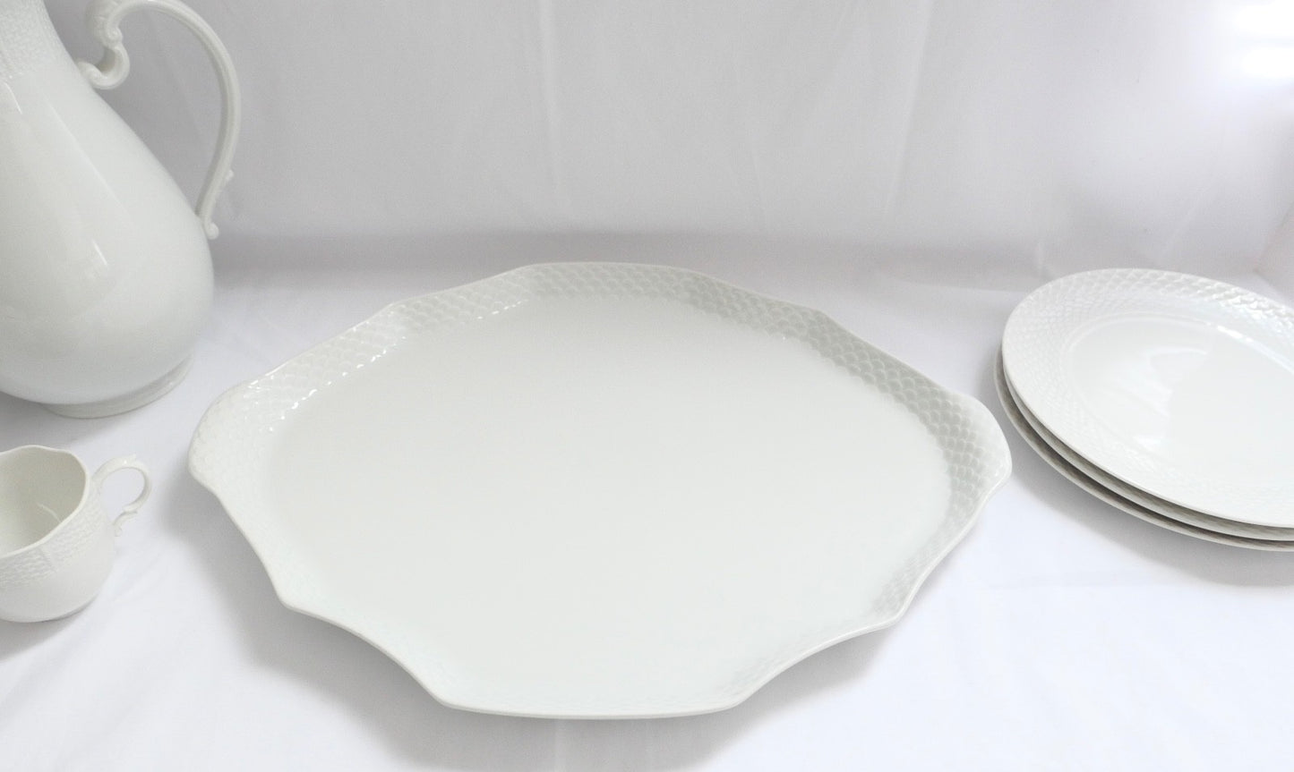 7 Tlg. Ludwigsburg Mokka / Kaffee /  Teilservice weiß Schuppenmuster