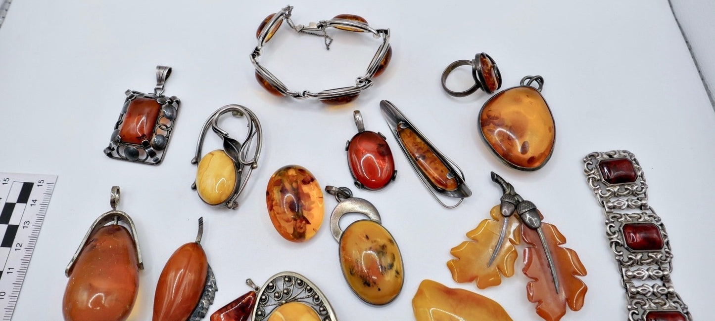 Großes Konvolut Bernstein Schmuck Silber Anhänger Brosche Armband Butterscotch