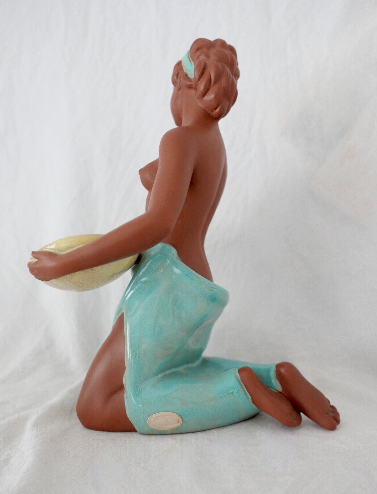 Seltene Keramik Figur 343 Akt Mädchen mit Schale GOLDSCHEIDER WIEN 1950er 29cm