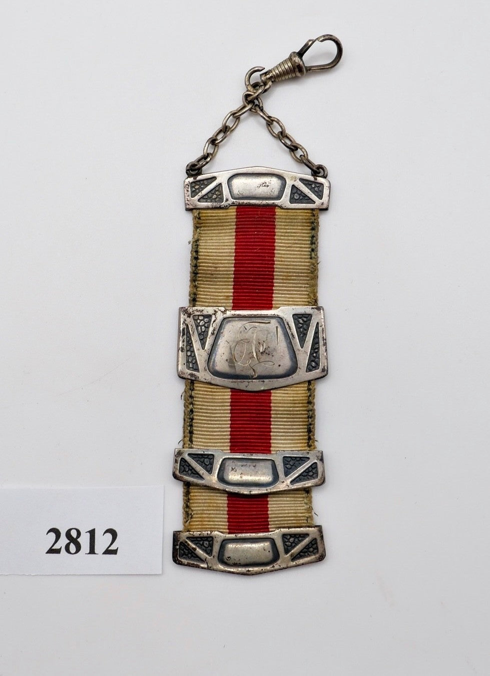 Studentika Bierzipfel 800 Silber Jugendstil Monogramm weiß rot Rückseite um 1900