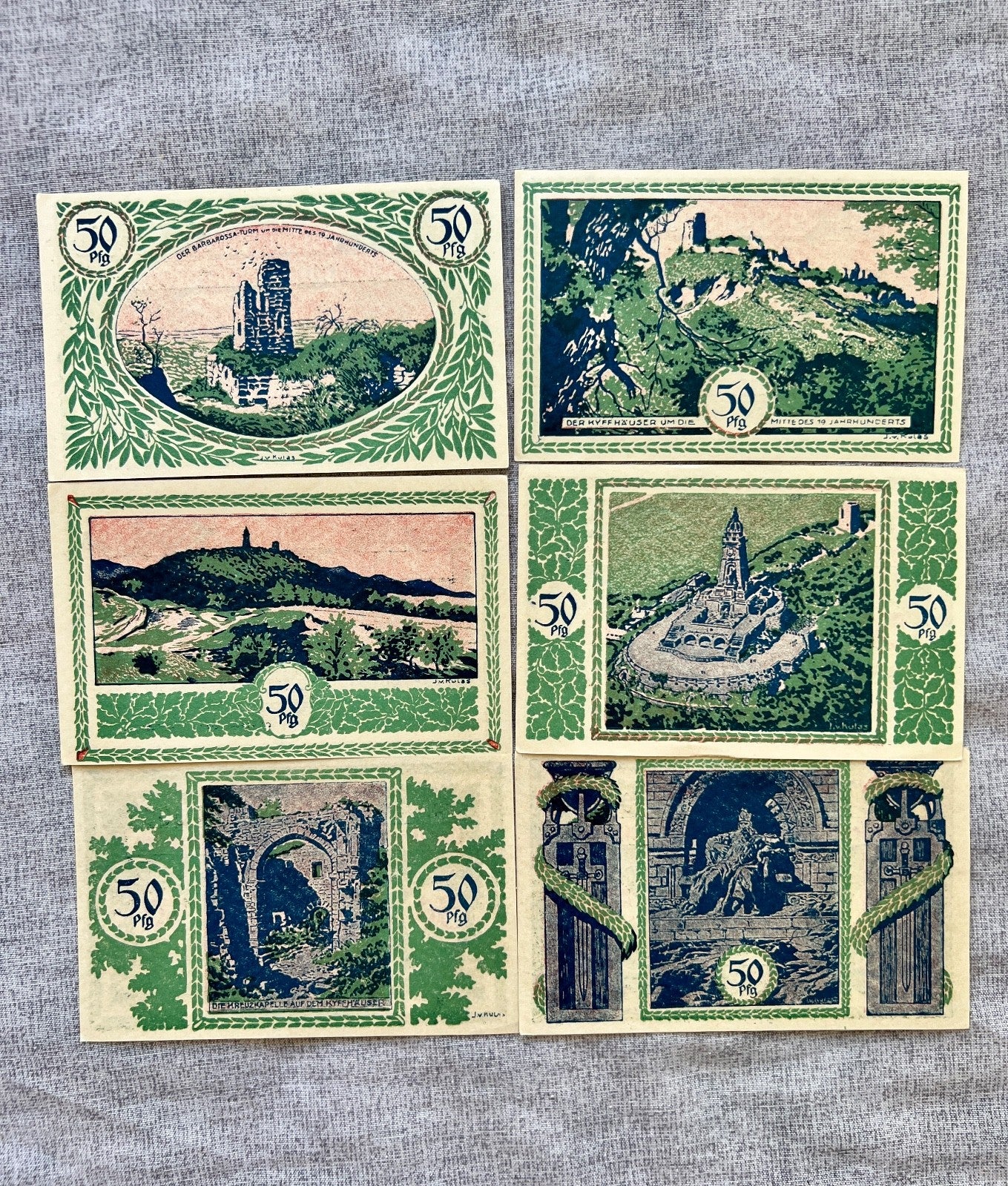 6x 50 Pfennig Gutschein Geldscheine Banknote Notgeld Kyffhäuser 1921 UNC