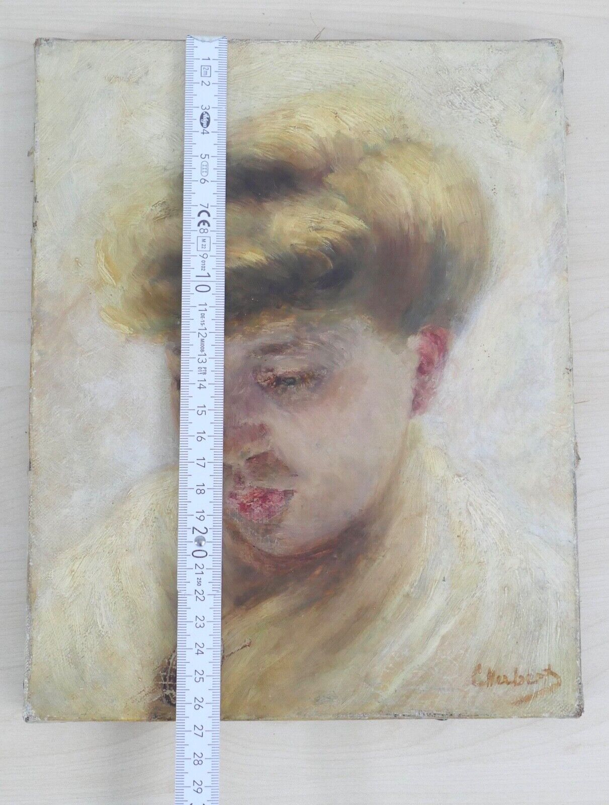 Gemälde Öl auf Leinwand Portrait einer Frau " C. Huberts " 38,5x33 cm gerahmt