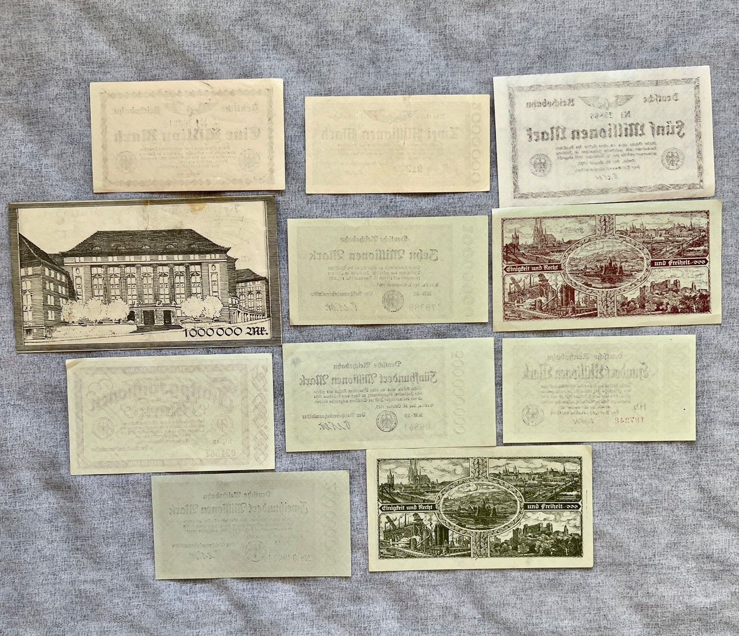 Posten 11x Inflation Geldscheine Banknoten Mio Mrd Mark UNC Reichsbahn Berlin