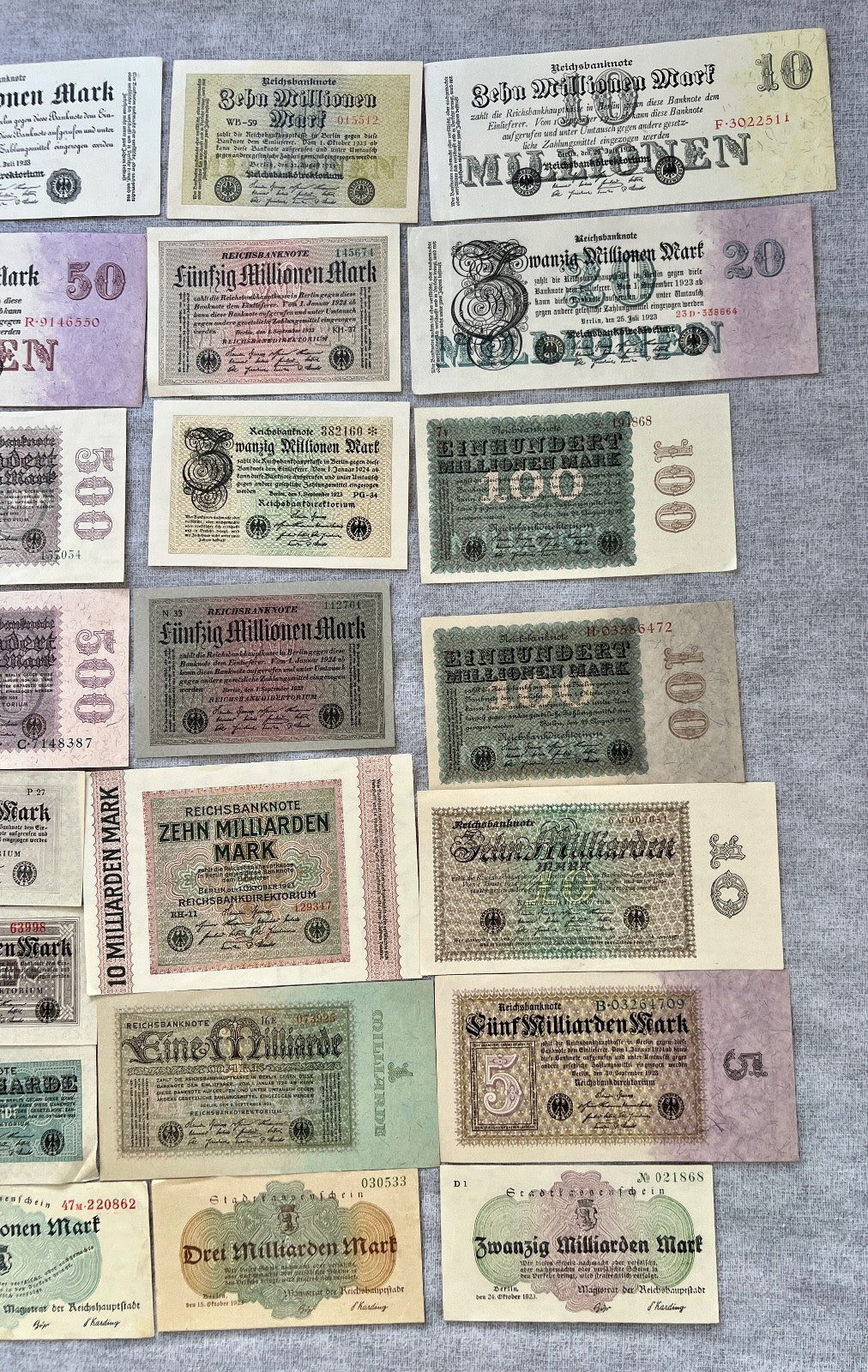 Posten 37x Inflation Geldscheine Banknoten Mio Mrd Mark UNC dt. Reich Ro. 111c