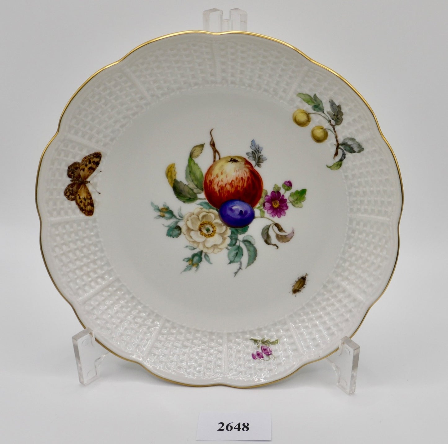 Ludwigsburg Porzellan Schälchen Schale Blumen Obst Dekor 17,5 cm Korbmuster