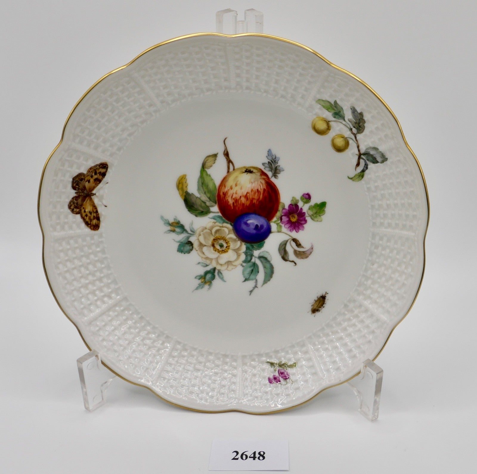 Ludwigsburg Porzellan Schälchen Schale Blumen Obst Dekor 17,5 cm Korbmuster