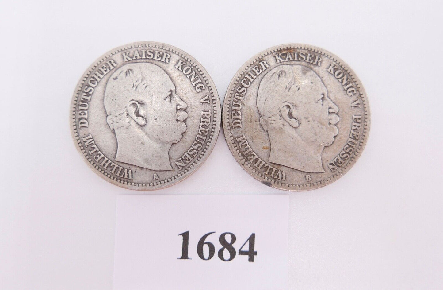 2x 2 Mark 1876 A + B " Wilhelm König von Preussen " ss - vz Jäger J.96 Silber