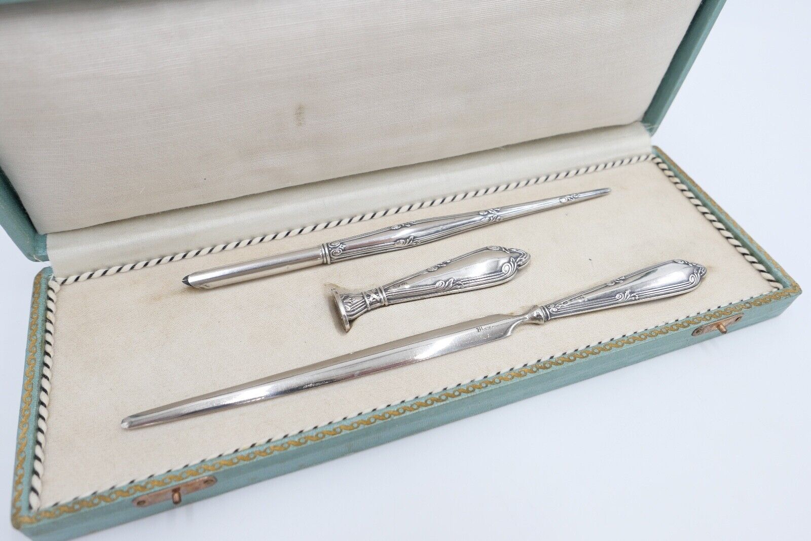 JUGENDSTIL Schreibset um 1900 Set 3 teilig Silber 800 HB Hermann Bauer Etui