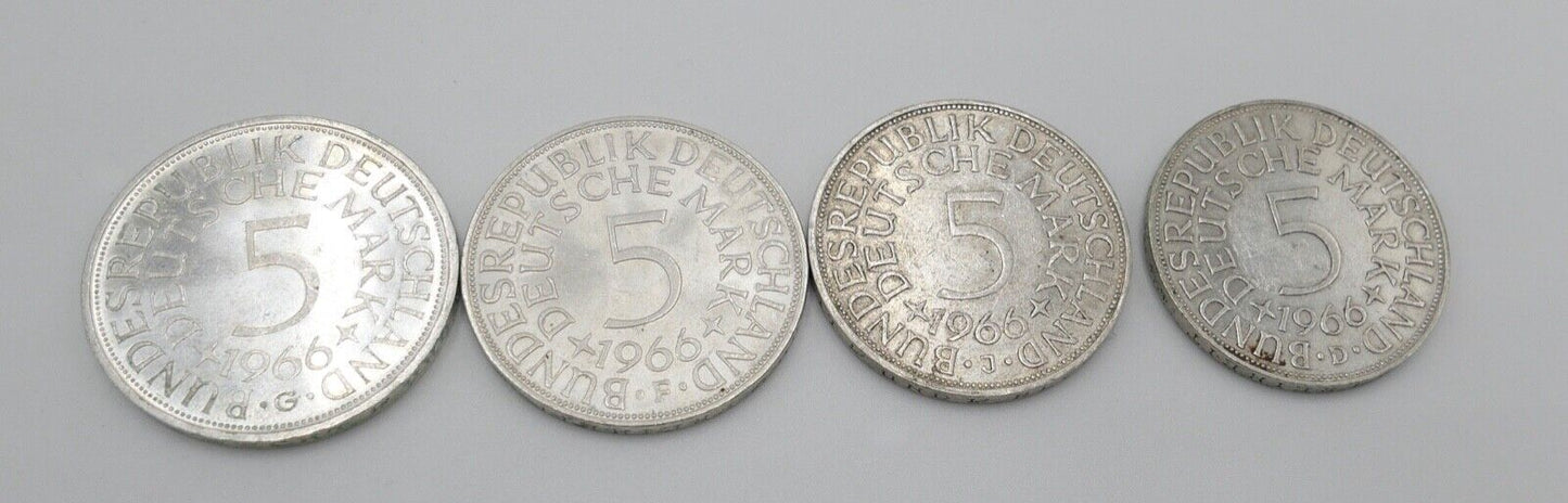 4x 5 DM 1966 J.387 Silbermünzen Silberadler Heiermann Komplettsatz D F G J