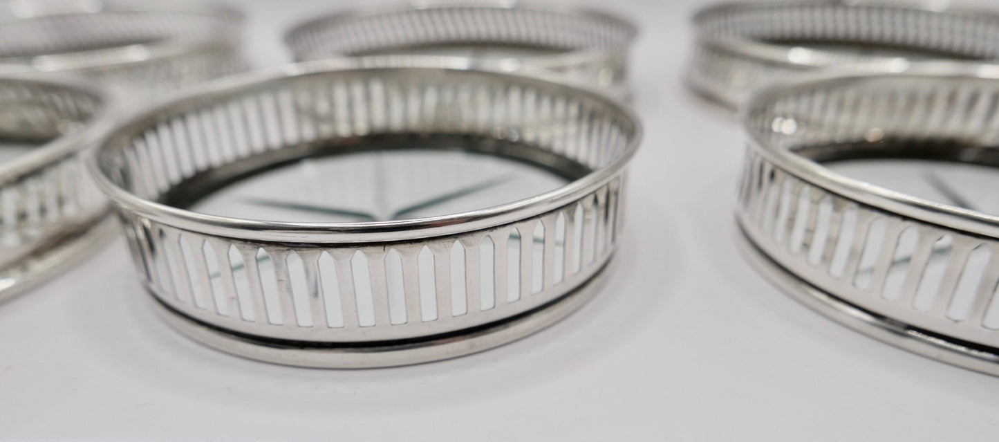 6 Glas Untersetzer Sterling Silber mit Kristall 145B